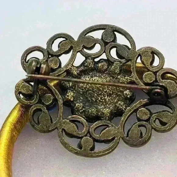 Vintage blue turquoise like dark silver tone brooch - Picture 8 of 15